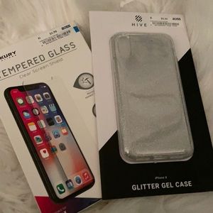 IPhone X Glitter Case and Tempered Glass Shield